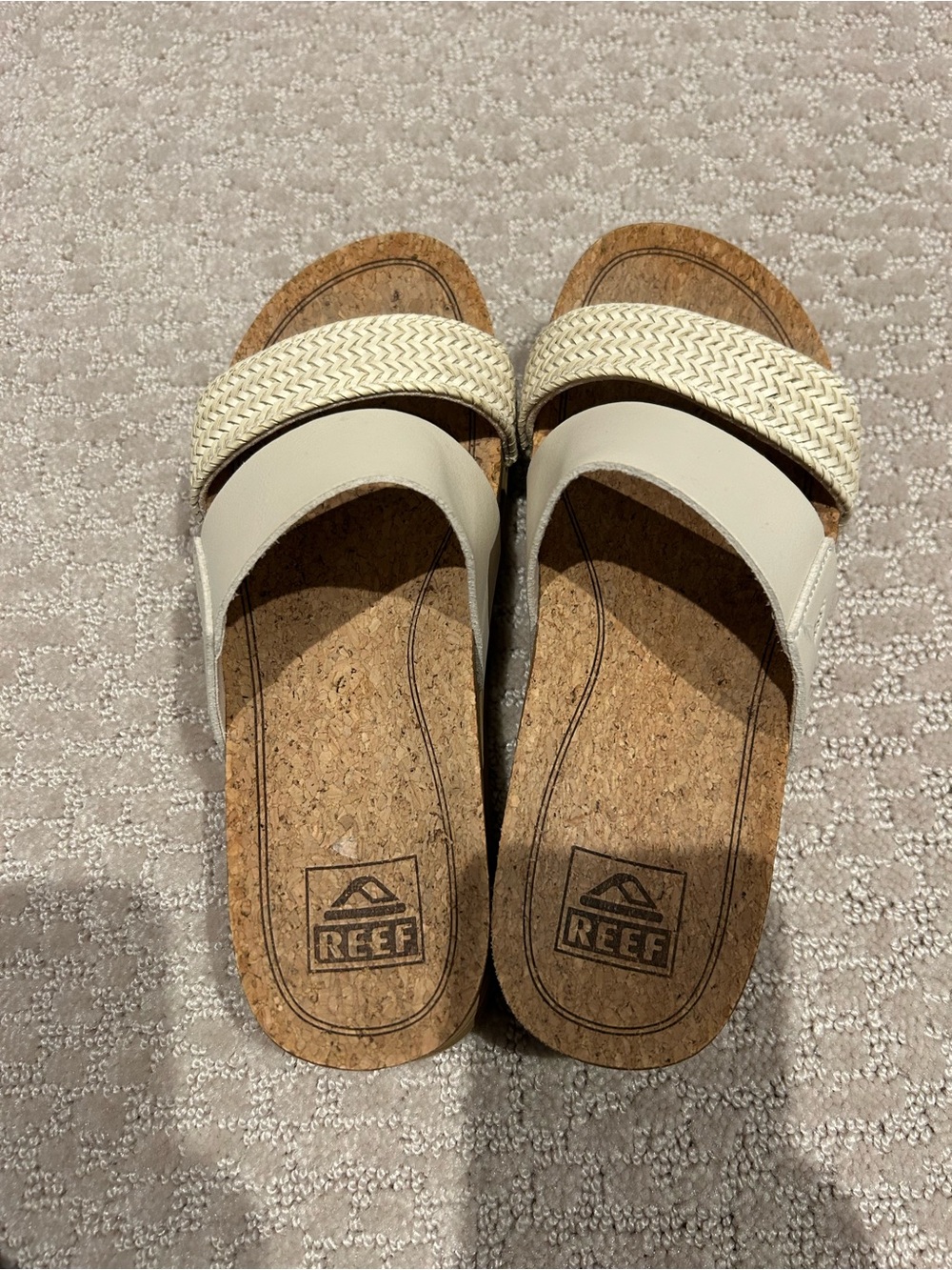 Reef Cream Braided Strap Cork Slide Sandals